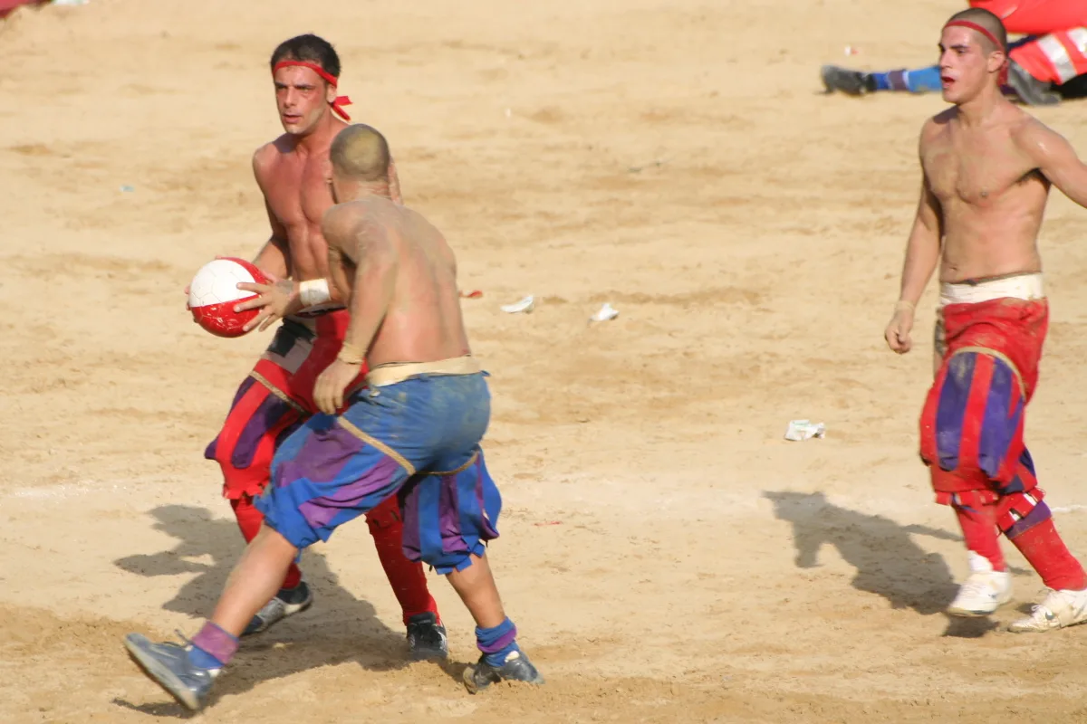 A calcio storico match on the sand in Piazza Santa Croce