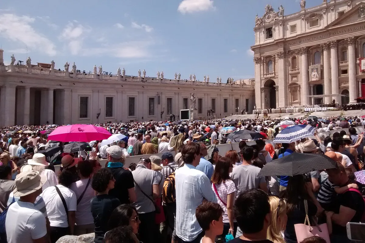 Crowds filling St Peter's Square in Vatican City