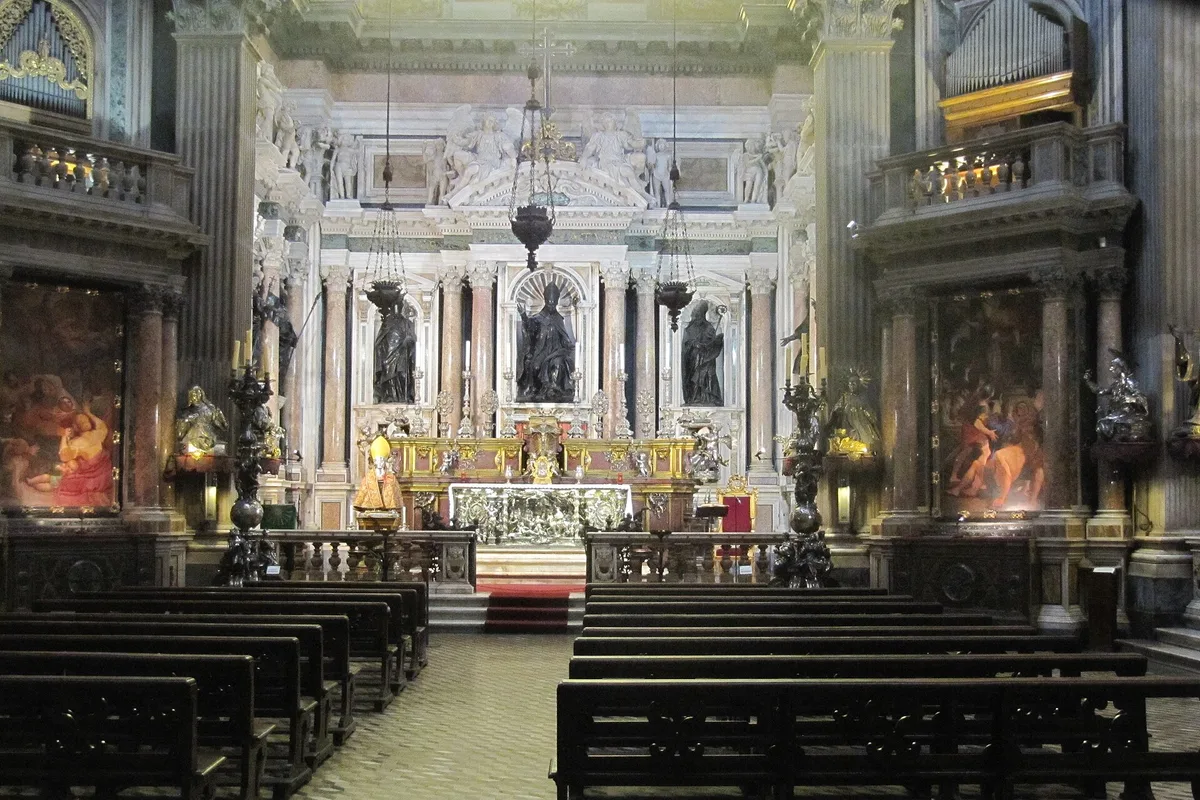 The interior nave of Naples Cathedral
