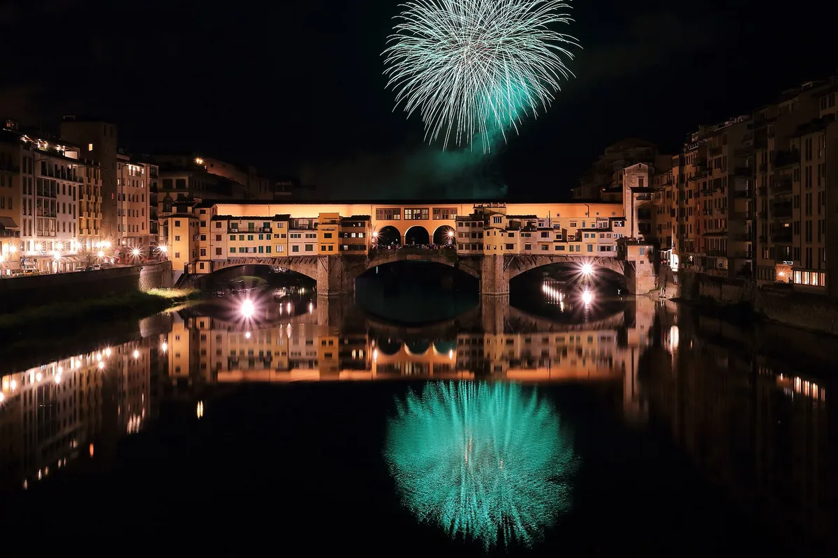 Fireworks over the Arno and Ponte Vecchio in Florence