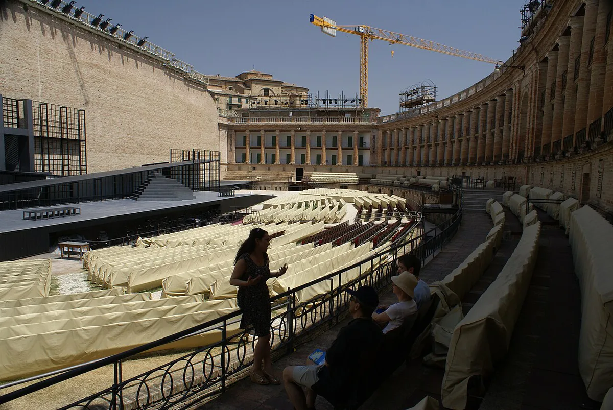 Arena Sferisterio open-air opera stage at dusk in Macerata, Italy — 1