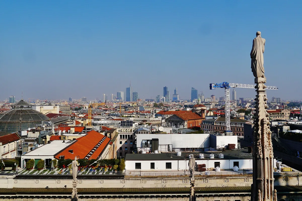 The Milan skyline seen from the roof of the Duomo
