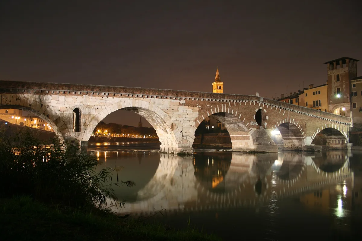 Ponte Pietra in Verona, near the Veronetta district where Tocatì is held